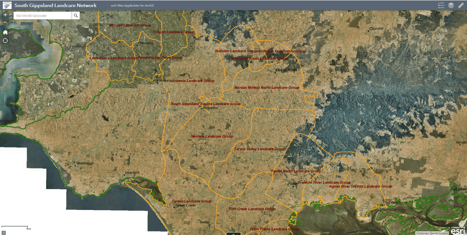 Map of the Tarwin River catchment, South Gippsland