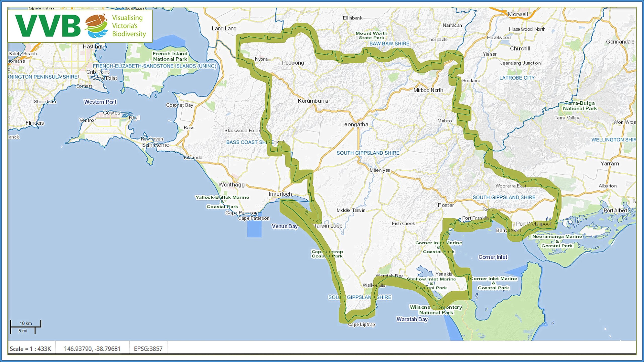 shows outline of South Gippsland LGA
